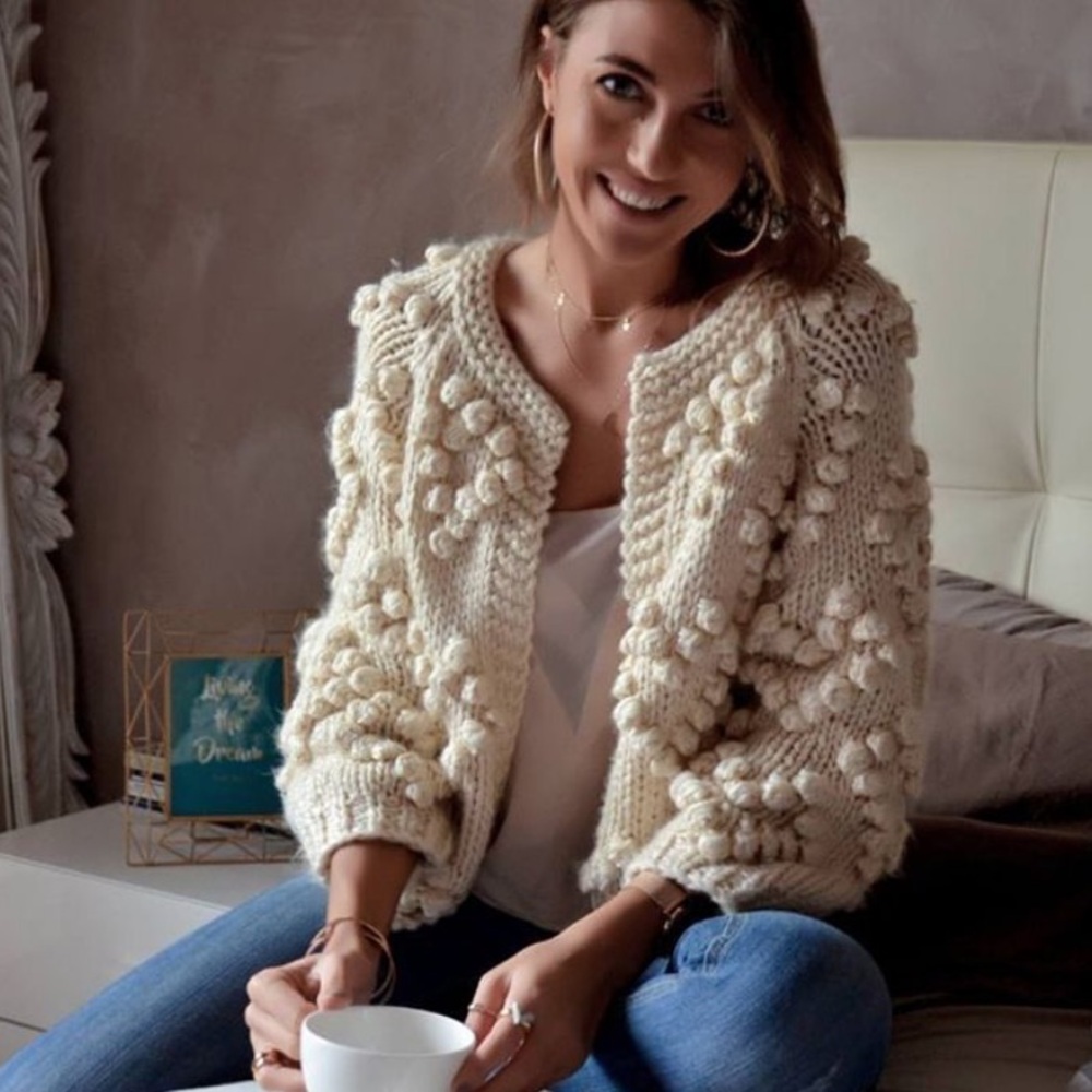 ChicWish Cream Bobble Knit Sweater